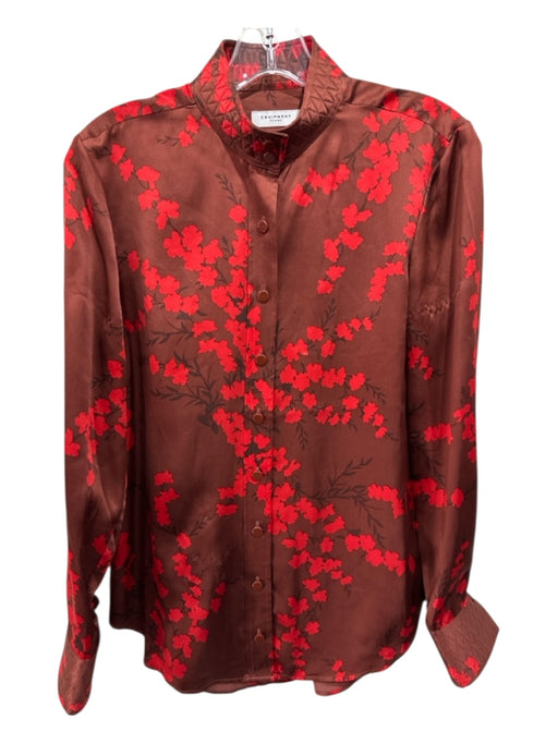 Equipment Femme Size S Brown & Red Silk Long Sleeve Floral Print Buttons Top Brown & Red / S
