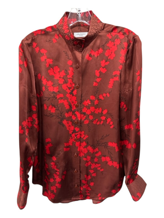 Equipment Femme Size S Brown & Red Silk Long Sleeve Floral Print Buttons Top Brown & Red / S