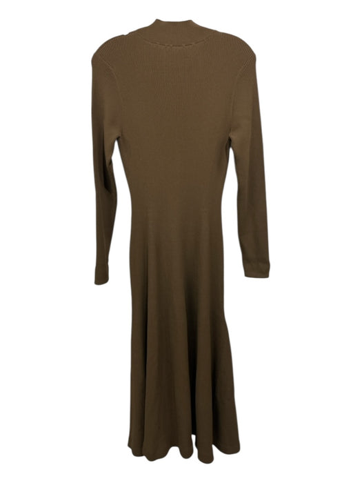 Brandon Maxwell Size S Brown Viscose Blend Long Sleeve Ribbed high neck Dress Brown / S