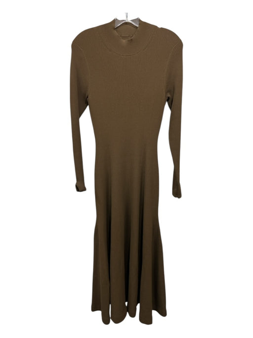 Brandon Maxwell Size S Brown Viscose Blend Long Sleeve Ribbed high neck Dress Brown / S
