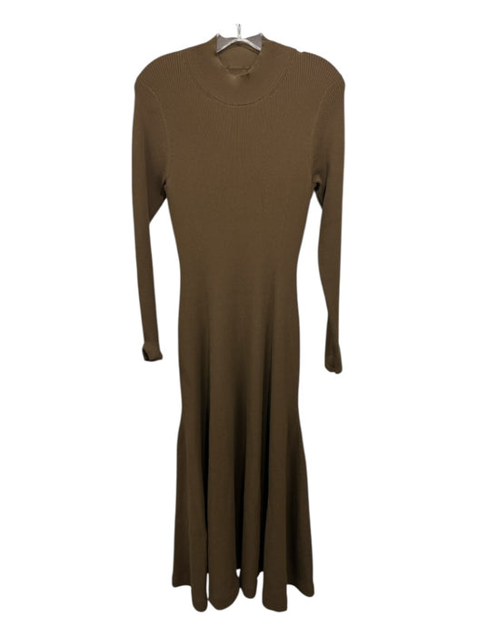 Brandon Maxwell Size S Brown Viscose Blend Long Sleeve Ribbed high neck Dress Brown / S