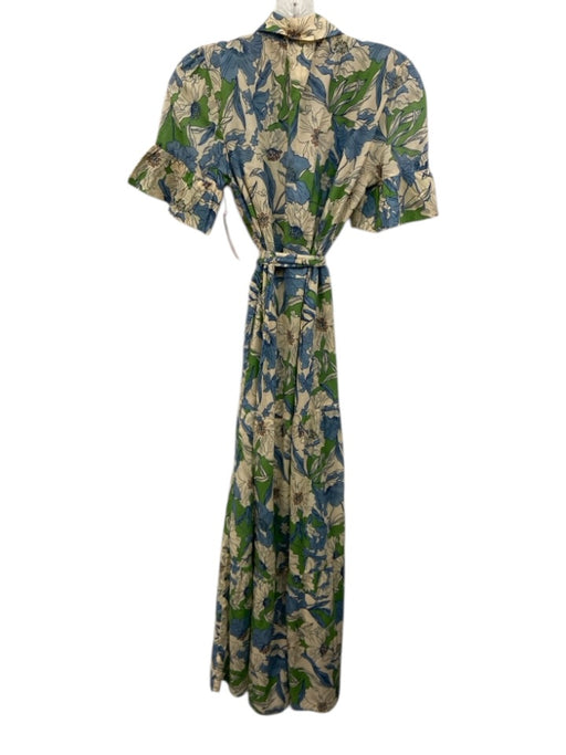 Trovata Birds of Paradis Size XS Blue, Green, White Cotton Half Sleeve Dress Blue, Green, White / XS
