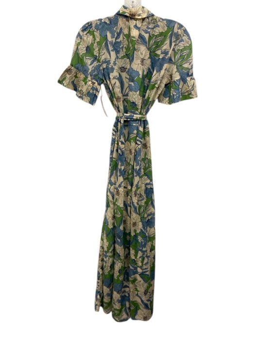 Trovata Birds of Paradis Size XS Blue, Green, White Cotton Half Sleeve Dress Blue, Green, White / XS