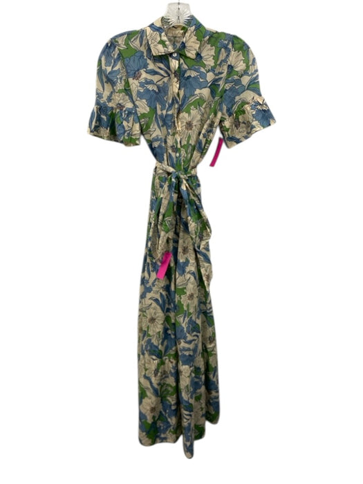 Trovata Birds of Paradis Size XS Blue, Green, White Cotton Half Sleeve Dress Blue, Green, White / XS