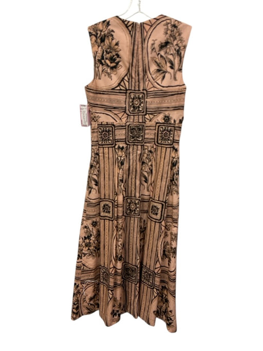 Lela Rose Size 4 Pink & Black Cotton Sleeveless Floral Back Zip Midi Dress Pink & Black / 4