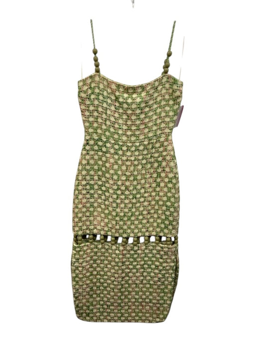 Alexis Size S Green, Pink, White Viscose Blend Sleeveless Tweed Midi Dress Green, Pink, White / S