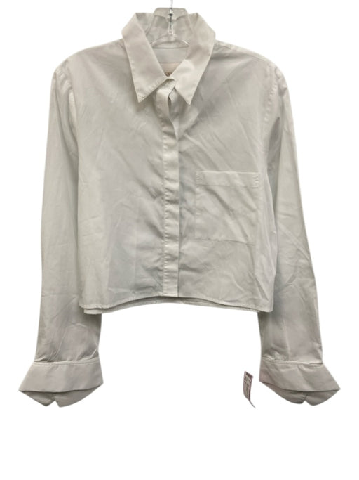 TWP Size S White Cotton Button Down Long Sleeve Crop Top White / S