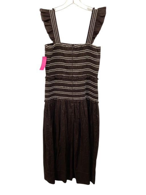 ME+EM Size 4 Brown & White Cotton Shirred Flutter Strap contrast stitch Dress Brown & White / 4