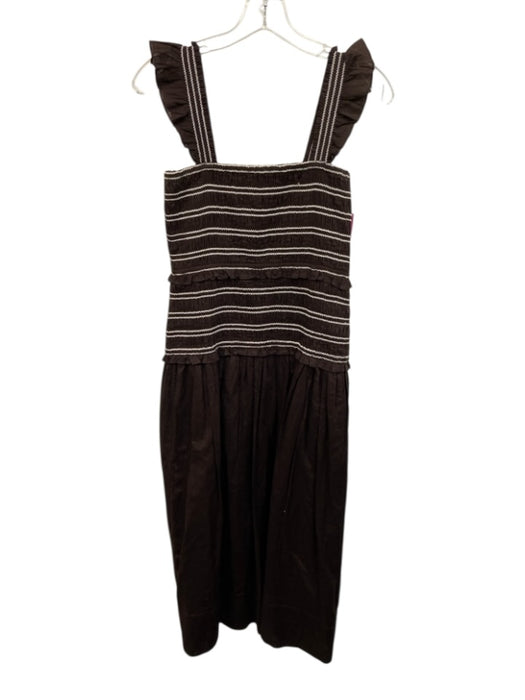 ME+EM Size 4 Brown & White Cotton Shirred Flutter Strap contrast stitch Dress Brown & White / 4