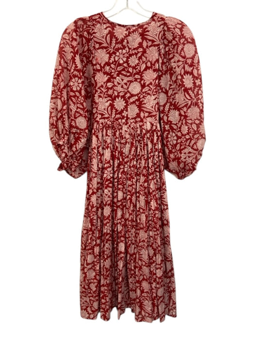 Daughters of India Size XS Red & White Cotton Botanical Maxi Dress Red & White / XS