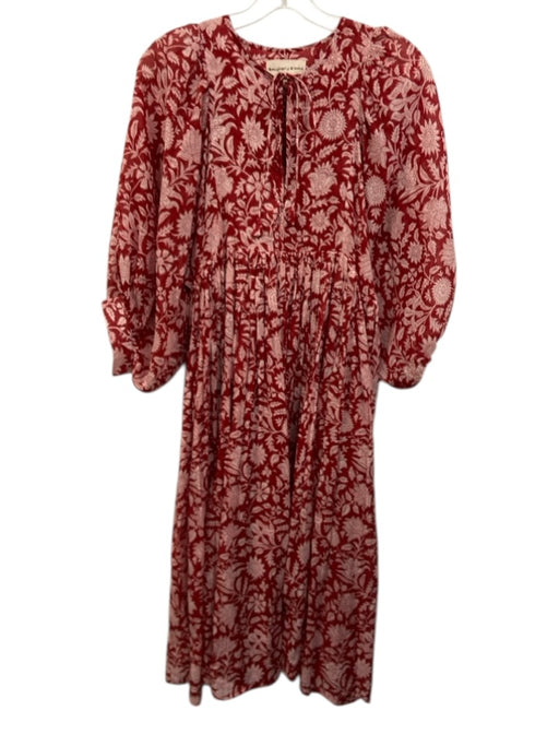 Daughters of India Size XS Red & White Cotton Botanical Maxi Dress Red & White / XS