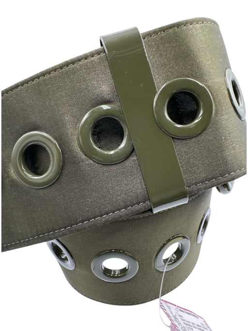 Essentiel Antwerp Olive Green Satin Leather Grommet Adjustable Wide Belts Olive Green / 1