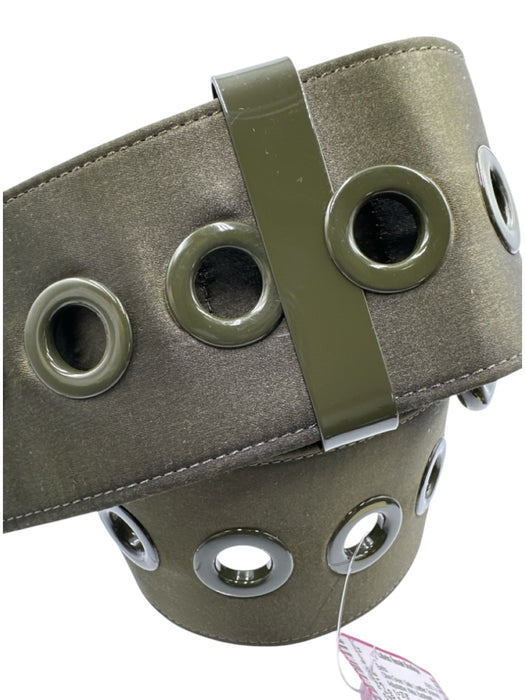 Essentiel Antwerp Olive Green Satin Leather Grommet Adjustable Wide Belts Olive Green / 1