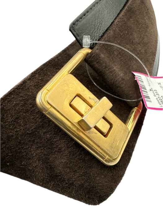 Suzi Roher Brown Suede Gold Tone Hardware Turn Lock Closure Elastic Back Belts Brown / S