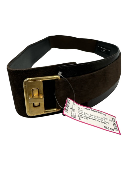 Suzi Roher Brown Suede Gold Tone Hardware Turn Lock Closure Elastic Back Belts Brown / S