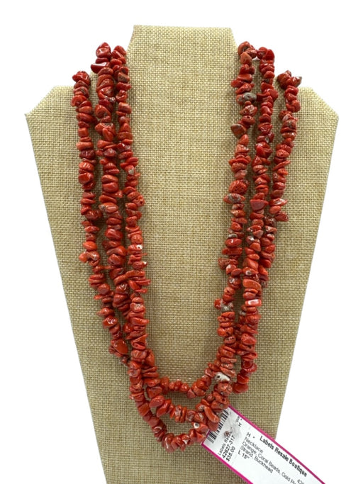 Orange Coral Beads Gold Plated Multi Strand Necklace Orange