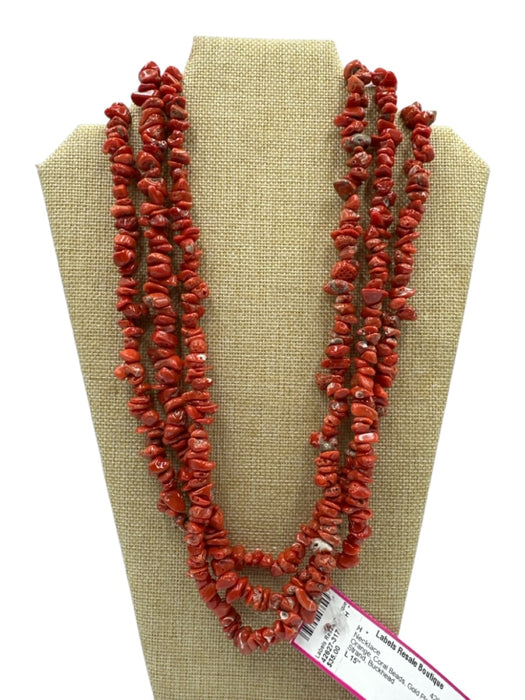 Orange Coral Beads Gold Plated Multi Strand Necklace Orange