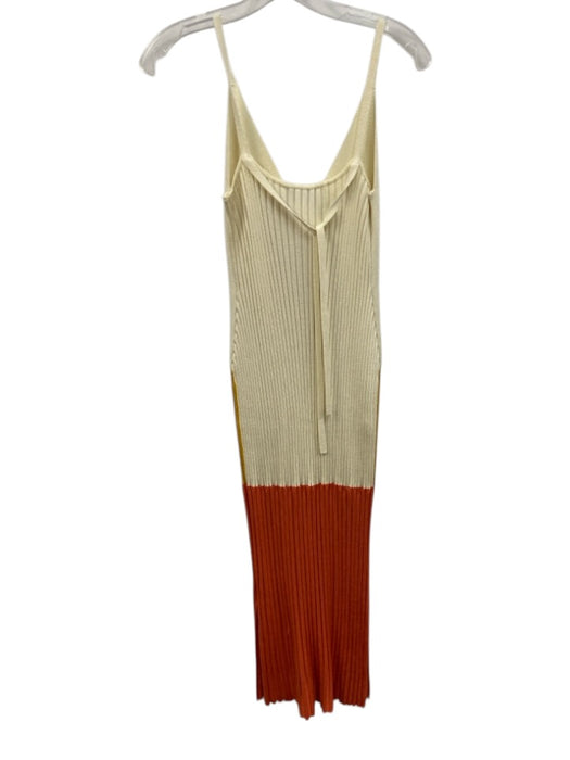 Partow Size M Cream, Yellow & Orange Viscose Blend Ribbed Knit Color Block Dress Cream, Yellow & Orange / M