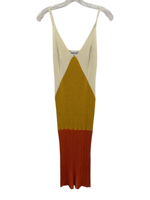 Partow Size M Cream, Yellow & Orange Viscose Blend Ribbed Knit Color Block Dress Cream, Yellow & Orange / M