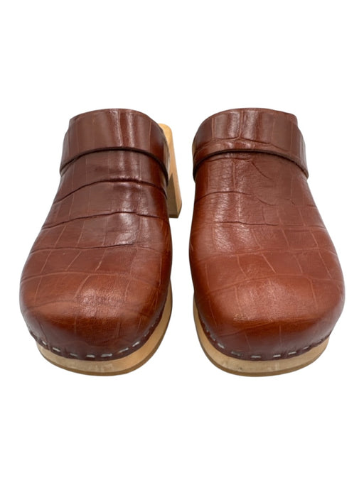 Swedish Hasbeens Shoe Size 39 Cognac Brown Leather Upper Croc Embossed Mules Cognac Brown / 39