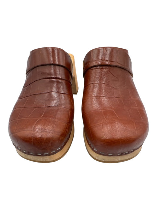 Swedish Hasbeens Shoe Size 39 Cognac Brown Leather Upper Croc Embossed Mules Cognac Brown / 39