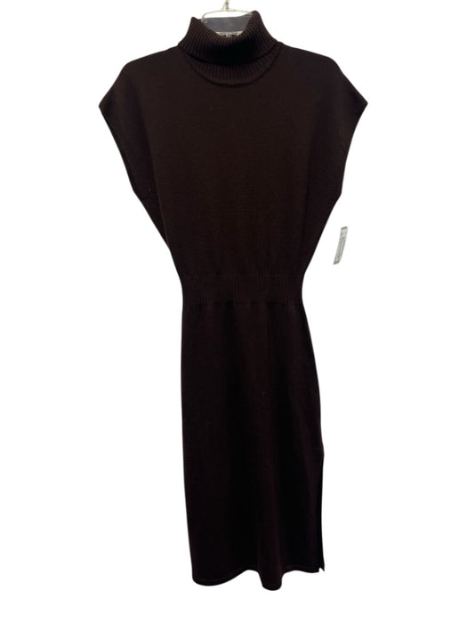 Ramy Brook Size S Dark Brown Wool Cap Sleeve Turtle Neck Ribbed Waist Midi Dress Dark Brown / S