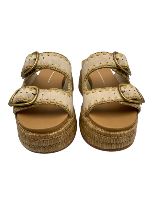 Dolce Vita Shoe Size 8.5 Cream & Brown Leather Two Strap Stitch Design Sandals Cream & Brown / 8.5