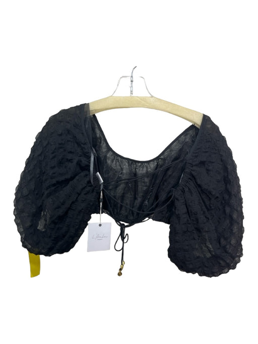 L'Academie Size M Black Polyester Open Back Textured Crop Lace Up Top Black / M