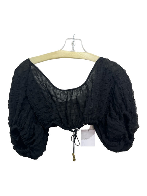 L'Academie Size M Black Polyester Open Back Textured Crop Lace Up Top Black / M