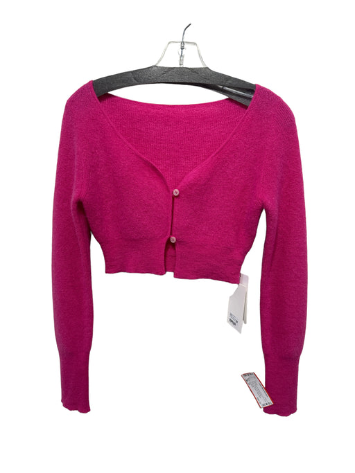 Jaquemus Size 36 Hot pink Mohair Blend Crop Long Sleeve Ribbed Knit Cardigan Hot pink / 36