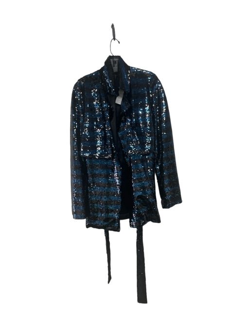 R+A Size XS Blue & Black Polyester Fully Sequined Stripe Collar Jacket Blue & Black / XS