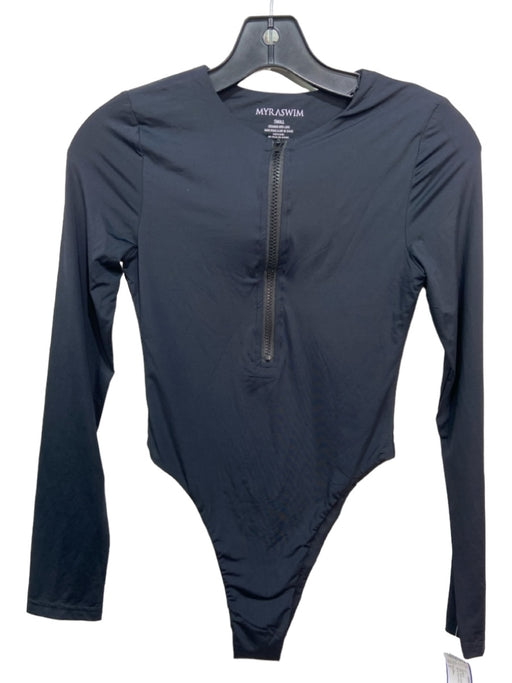 Myra Swim Size S Black Nylon Blend Long Sleeve Zip Up high neck Swimsuit Black / S