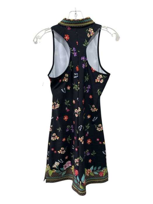 Johnny Was Active Size XS Black, Green, Multi Polyester Blend Flowers Polo Dress Black, Green, Multi / XS