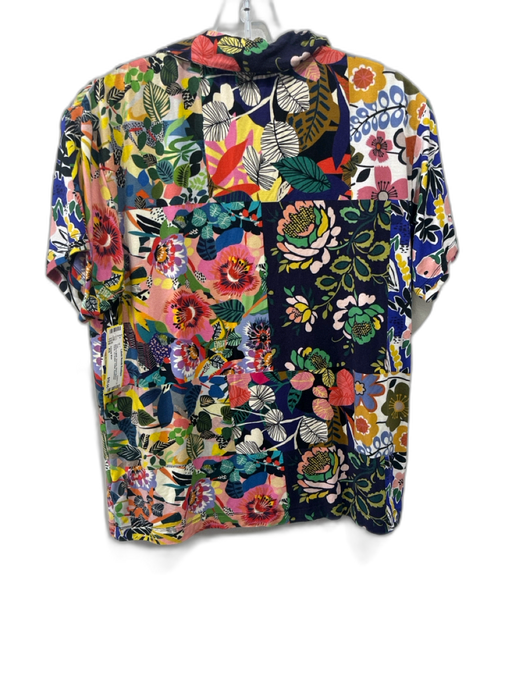 Johnny Was Size XS Black & Multi Viscose Short Sleeve Floral 1/2 Button Top Black & Multi / XS