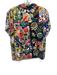Johnny Was Size XS Black & Multi Viscose Short Sleeve Floral 1/2 Button Top Black & Multi / XS