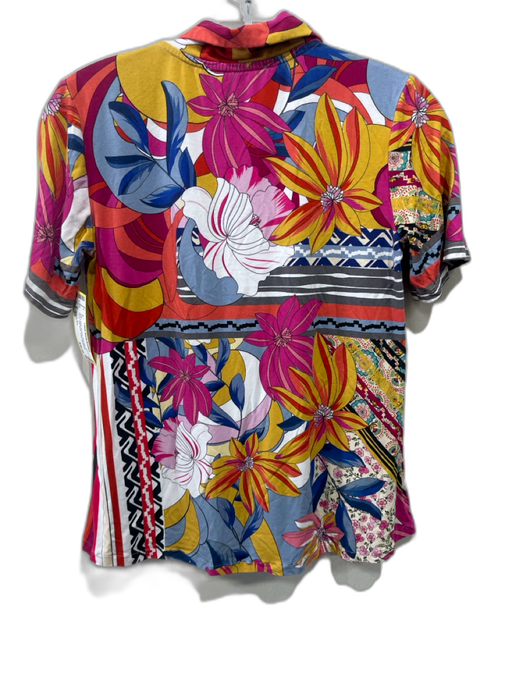 Johnny Was Size XS Pink & Multi Viscose Short Sleeve Floral Split Neck Top Pink & Multi / XS