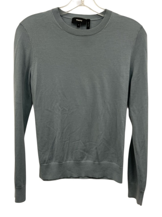 Theory Size S Slate Blue Wool Blend Knit Long Sleeve Pullover Light Sweater Slate Blue / S