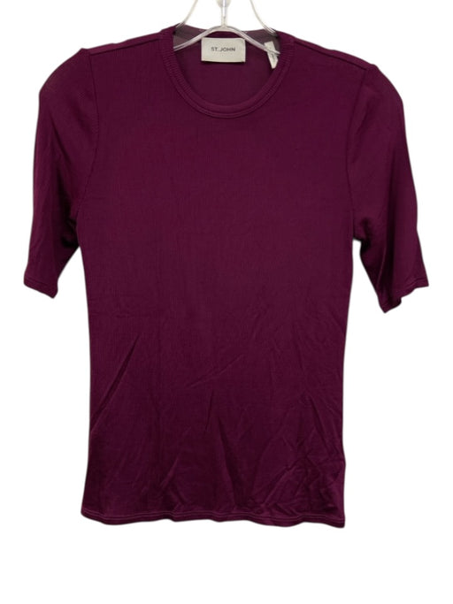 St. John Size XS Purple Viscose Blend Ribbed Short Sleeve T Shirt Top Purple / XS
