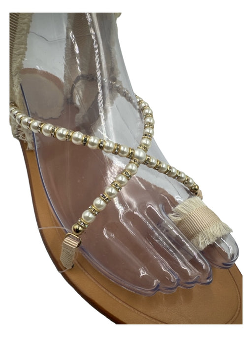 Rene Caovilla Shoe Size 37.5 Beige Tie Detail Frayed Detail Clip Toe Flats Beige / 37.5