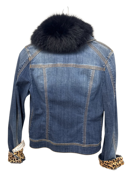 Blumarine Size 36 Denim & Navy Denim Fox Fur Animal Print Trim longsleeve Jacket Denim & Navy / 36