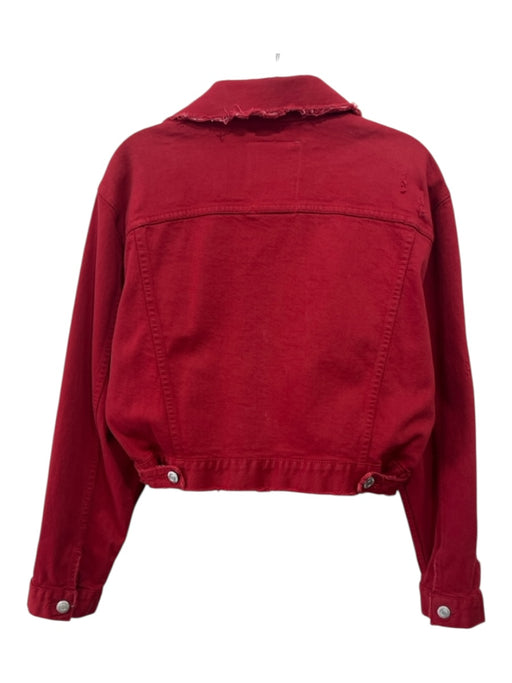 Post LA Adaptation Size XS Red Cotton Denim Frayed Button Down SHW Jacket Red / XS