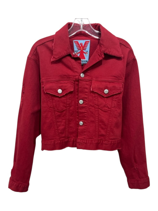 Post LA Adaptation Size XS Red Cotton Denim Frayed Button Down SHW Jacket Red / XS