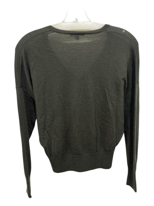 James Perse Size 1 Olive Green Cashmere Rib Knit V Neck Ribbed Accents Sweater Olive Green / 1