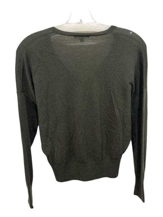 James Perse Size 1 Olive Green Cashmere Rib Knit V Neck Ribbed Accents Sweater Olive Green / 1