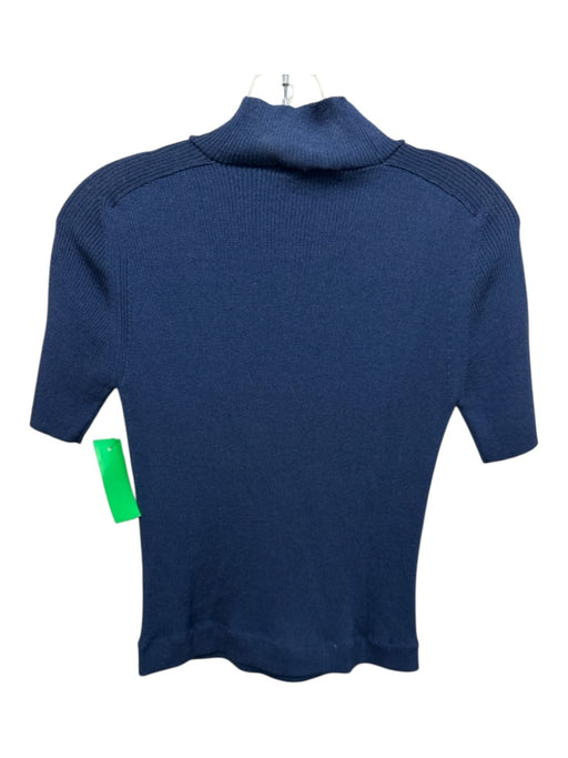 Lafayette 148 Size S Blue No Fabric Tag Ribbed Mock Neck Short Sleeve Top Blue / S