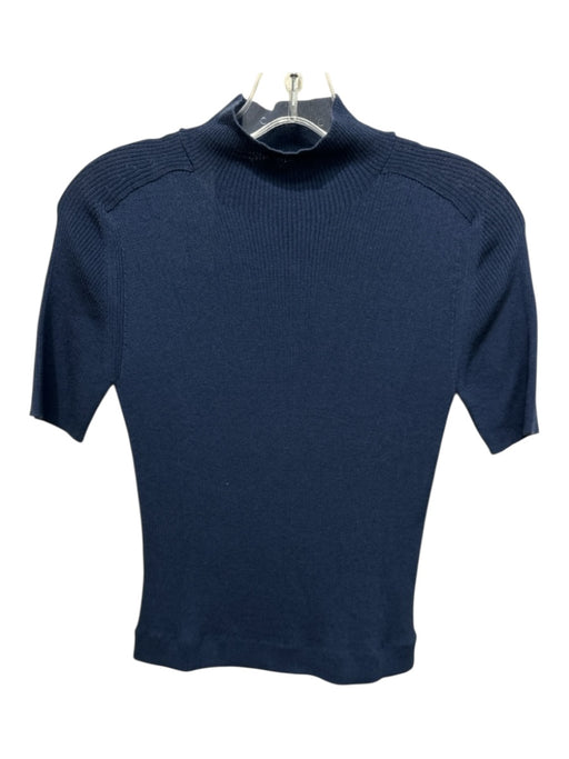 Lafayette 148 Size S Blue No Fabric Tag Ribbed Mock Neck Short Sleeve Top Blue / S