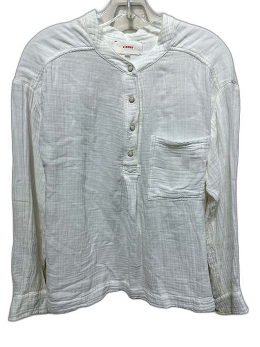 XiRENA Size S White Cotton Gauze Quarter Button Long Sleeve Top White / S