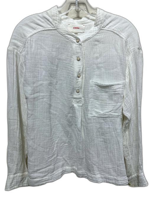 XiRENA Size S White Cotton Gauze Quarter Button Long Sleeve Top White / S