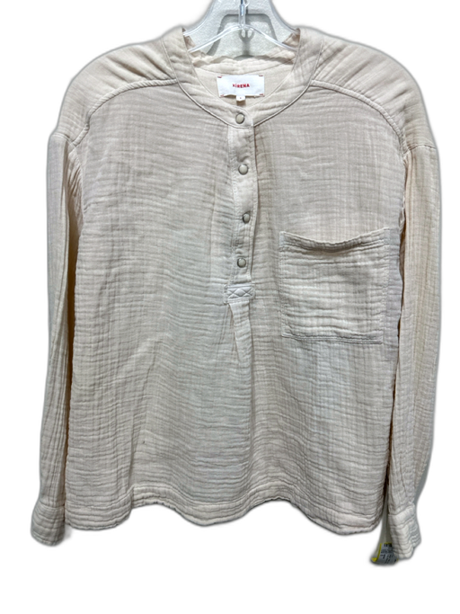 XiRENA Size S Beige Cotton Gauze Quarter Button Long Sleeve Top Beige / S