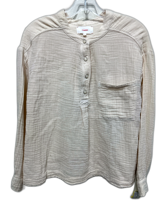XiRENA Size S Beige Cotton Gauze Quarter Button Long Sleeve Top Beige / S